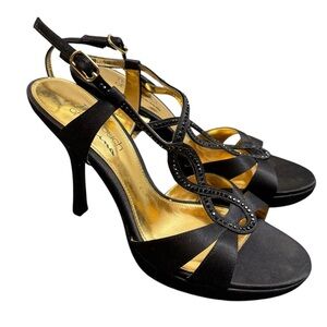 The Touch of Nina Gelossi Black Strappy Sandals Heels US 8M / EU 38 – Rhinestone